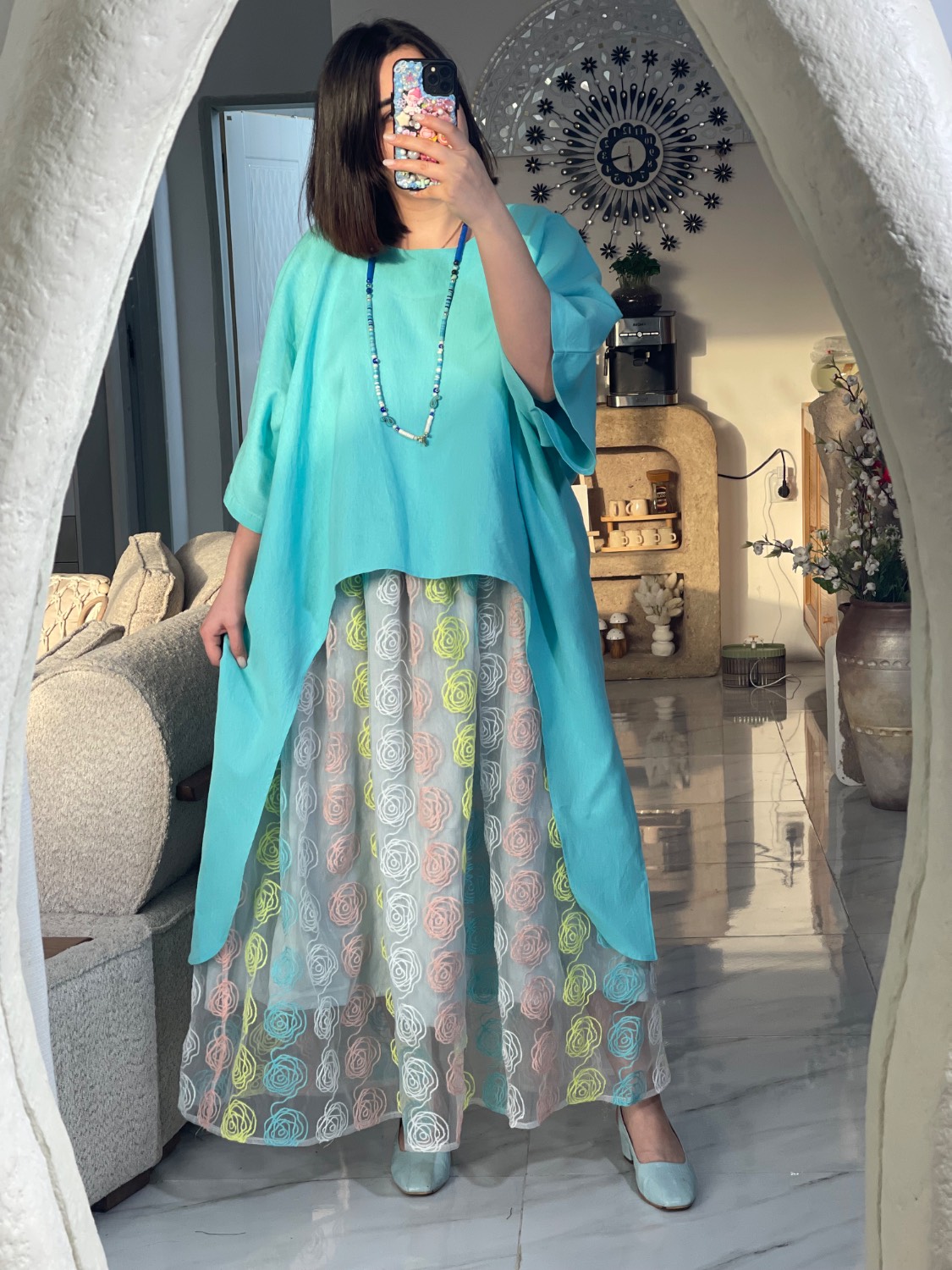 ست سارافون و رویه لینن رنگ آبی