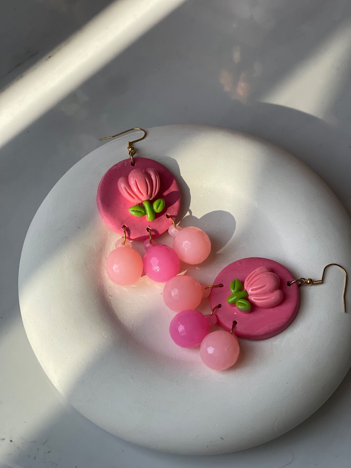 گوشواره خمیری صورتی  و  گل