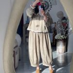 ست لینن خاکی (شومیز و شلوارخمره ای)