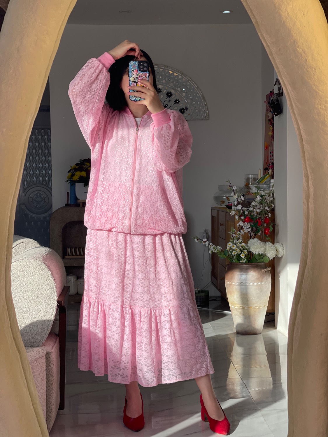 ست بامبر و دامن صورتی