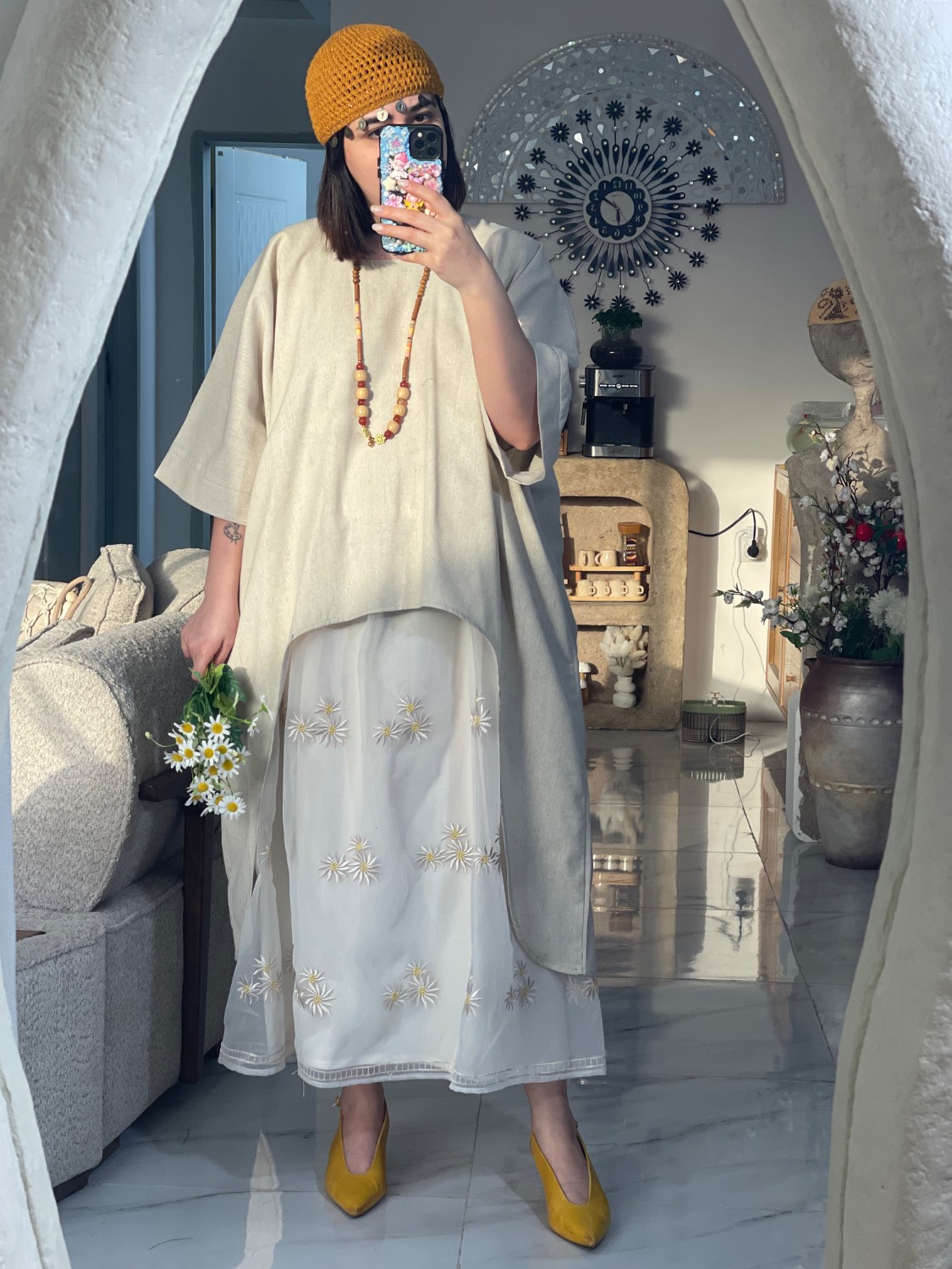 ست سارافون و رویه لینن رنگ کرم