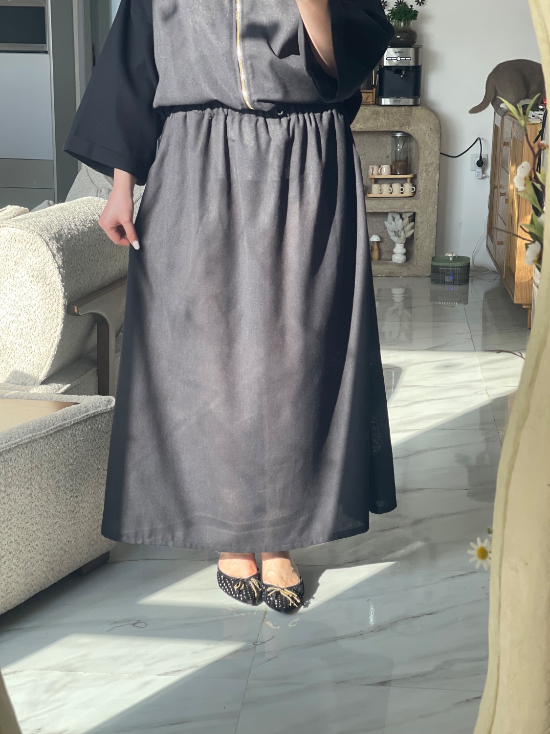 دامن لینن مشکی ساده
