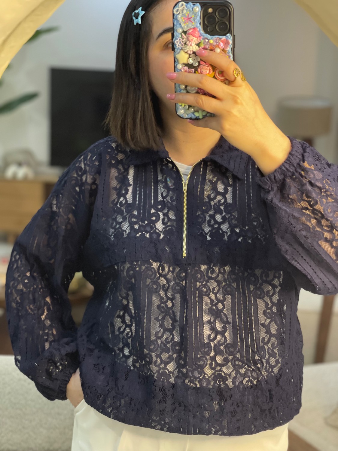 شومیز دانتل سرمه ای