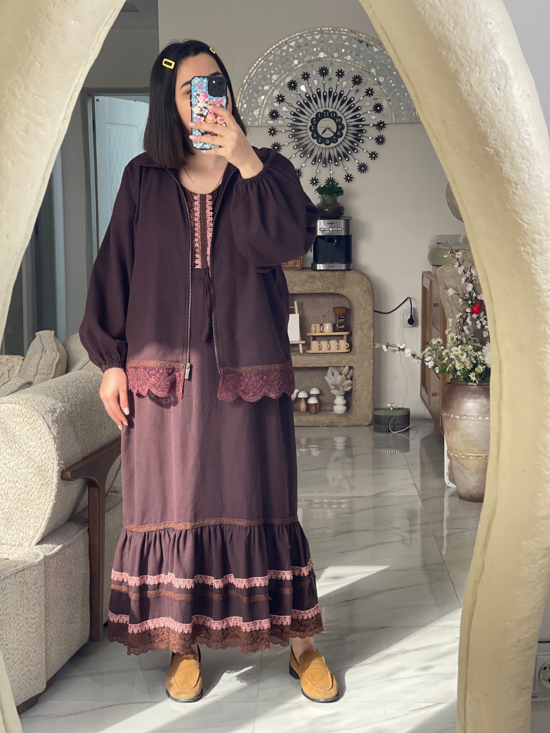 سارافون لینن قهوه ای