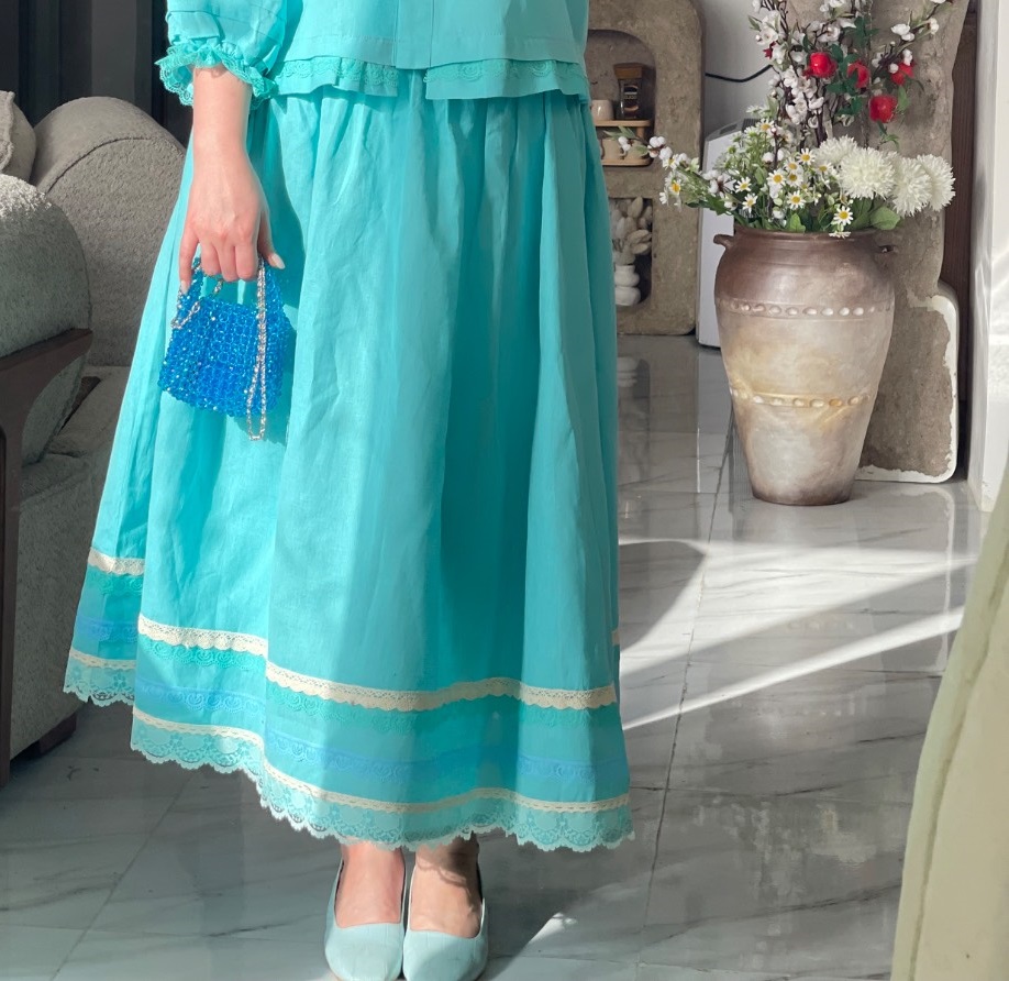 دامن لینن آبی فیروزه ای
