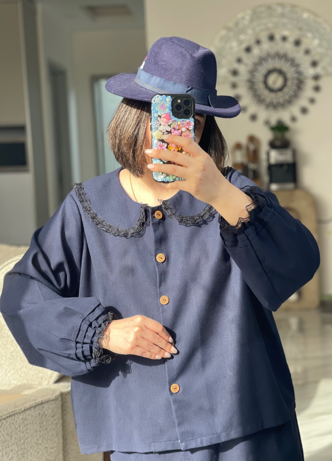 شومیز لینن سرمه ای